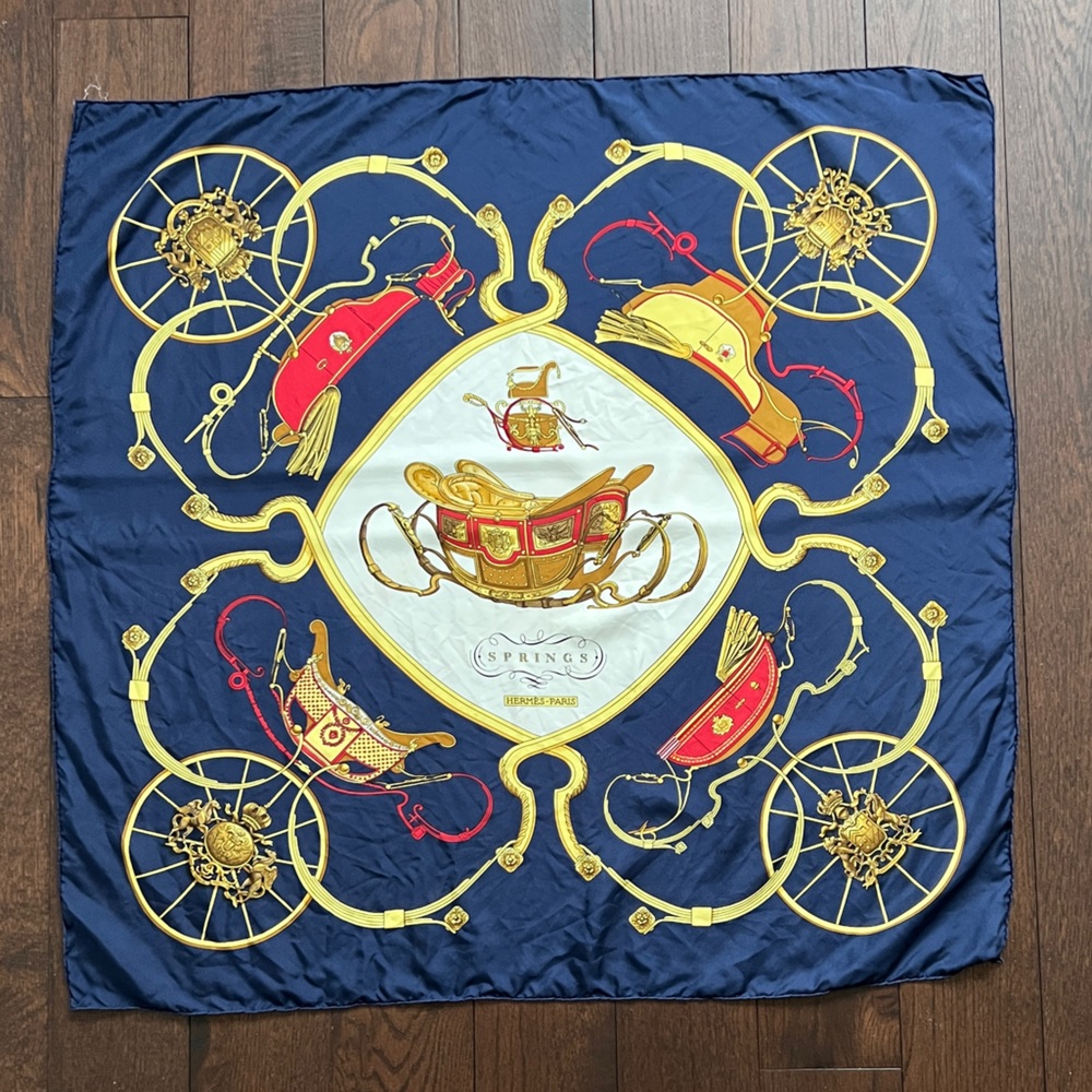 Hermes Springs Silk Scarf Navy Blue